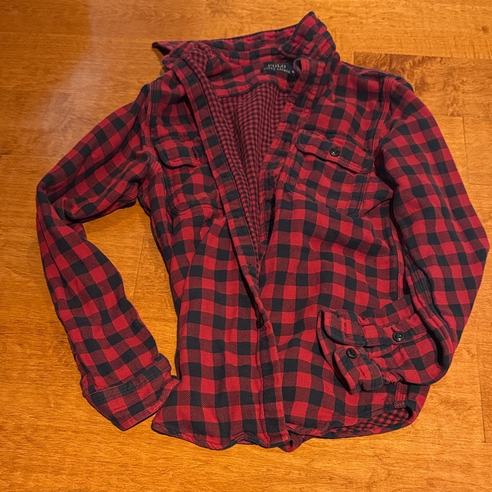 Ralph Lauren Red and Black Plaid Casual Button Down Shirt
